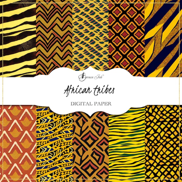 African tribes digital paper, seamless pattern, tribal background, AI digital art, safari scrapbooking, batik textile repeat pattern