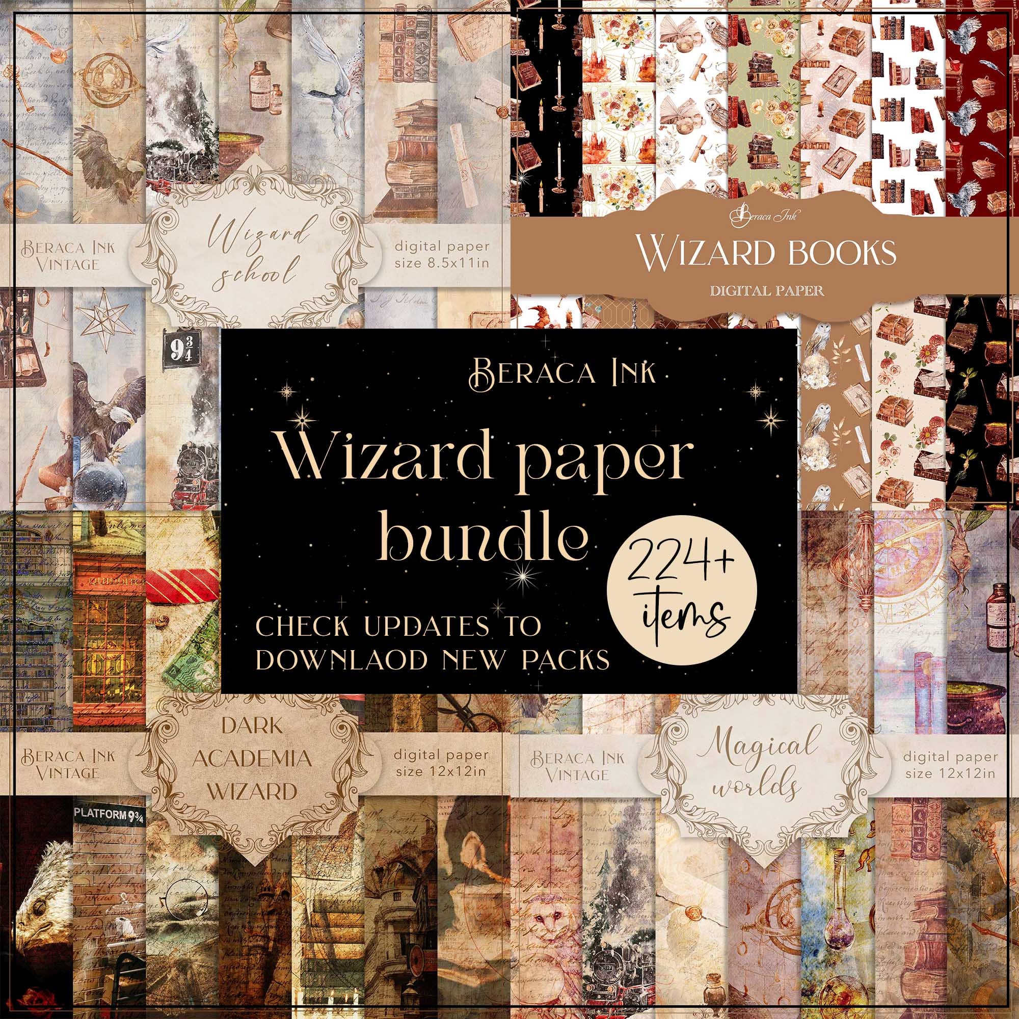 Wizard's Notes Paper Pack, Magic Paper Pack, Printable Paper Pack,  Scrapbooking Paper, Digital Paper, Digital Download, Junk Journal 002482 
