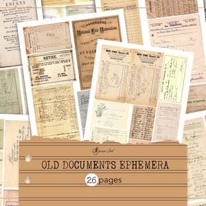 Documentos antigos efêmeros, diário de lixo de efêmeras vintage, papel envelhecido para impressão, cartas antigas, documentos grunge, etiquetas vintage, papel vintage