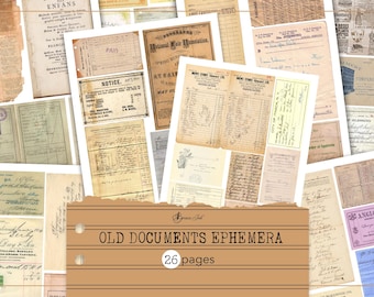 Old documents ephemera, vintage ephemera junk journal, printable aged paper, antique letters, grunge documents, vintage tags, vintage paper
