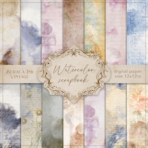 Aquarell Scrapbook Papier, Junk Journal Kit, alter Papier, alter Hintergrund, Vintage Briefe, Tapete, Vintage Blumen
