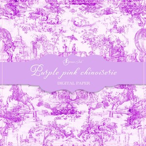 Purple pink chinoiserie digital paper, asian pattern, Chinese wallpaper, geisha paper, Japanese backdrop, fabric pattern, floral scrapbook image 3