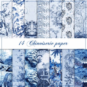 Chinoiserie Digital Paper, Old Chinese Wallpaper, Blue Chinoiserie Digital Paper, Old Chinese Wallpaper, Blue
