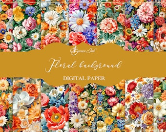 Digitaal achtergrondpapier met bloemen, naadloos bloemenpatroon, elegant bloemenbehang, inpakpapier met bloemen, plakboek vintage roos
