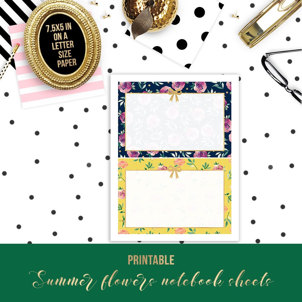 Printable Summer Flowers Notebook, Flower Notes, Floral Stationery ...