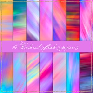 May include: A set of 14 digital papers featuring colorful, abstract, iridescent designs. The papers have a gradient effect with shades of pink, blue, purple, and orange.