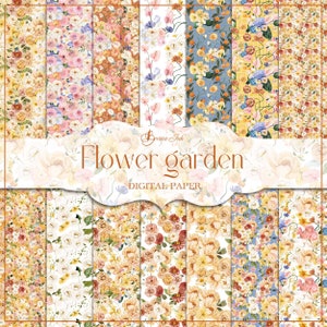 Papel digital para jardim de flores, padrão sem costura, flores boho, design de superfície de tecido, florais rosa, painel do planejador, uso comercial