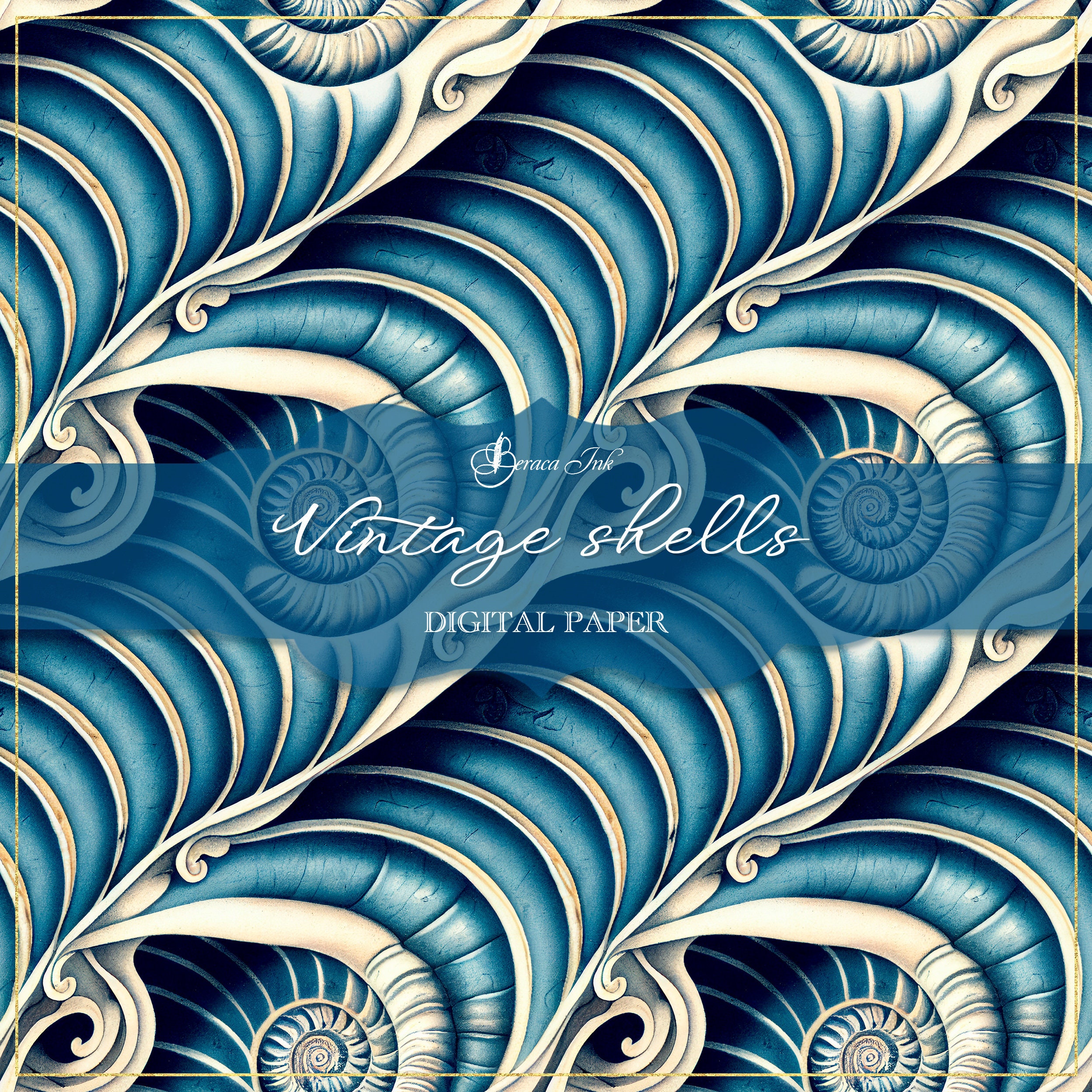 Shell Digital Paper Vintage Shells Digital Paper, Seamless Chinoiserie Pattern, Repeat ...