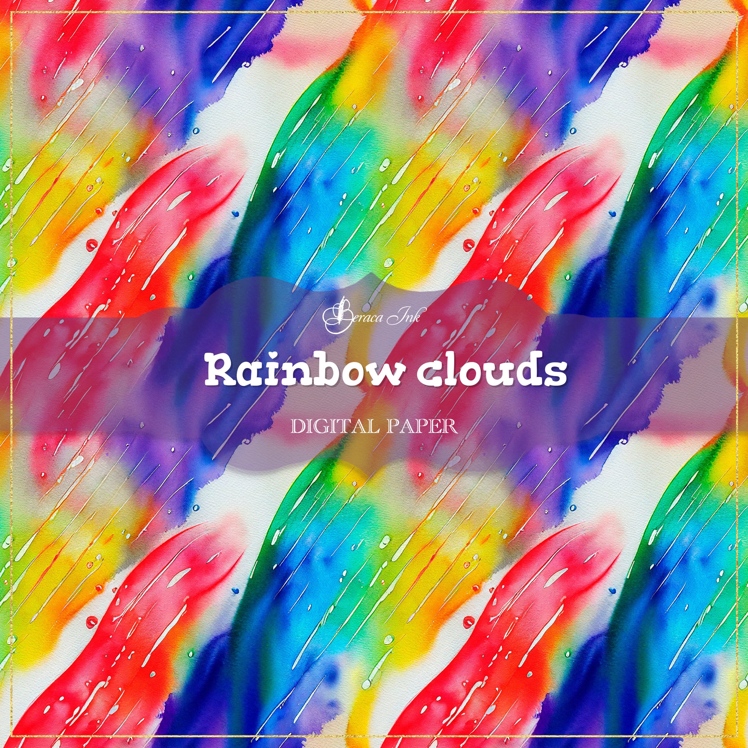 Rainbow Clouds Digital Paper, Seamless Pattern, Watercolor Rainbow ...