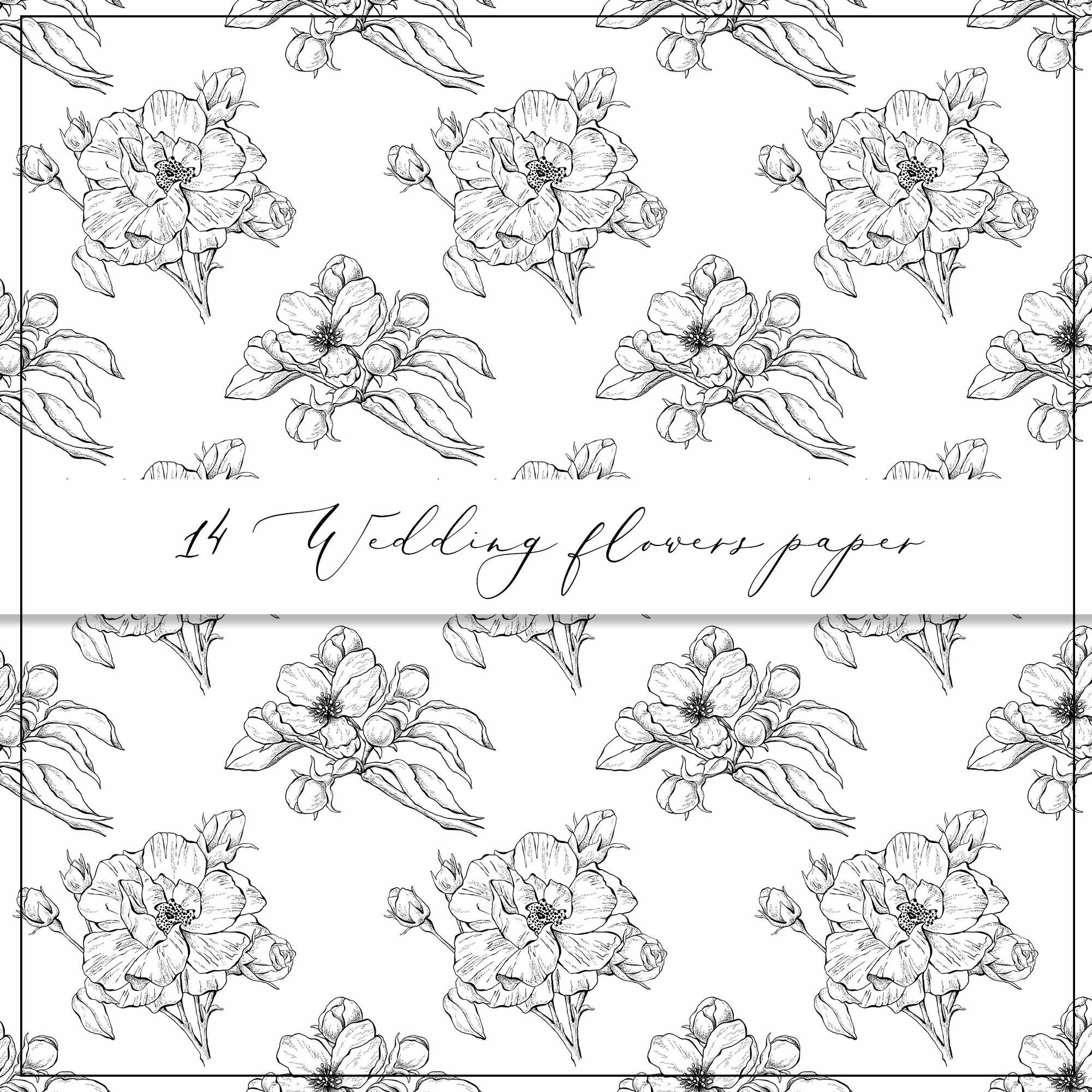 Wedding Flowers Digital Paper Seamless Pattern Floral Line - Etsy