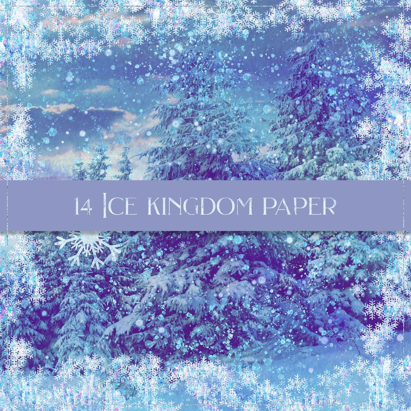 Ice Kingdom Digital Paper, Snowflakes Pattern, White Christmas, Blue