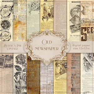 Vecchia carta digitale per giornali, carta effimera, album vintage, kit per diario spazzatura, vecchi documenti, uso commerciale, carta per riviste botaniche
