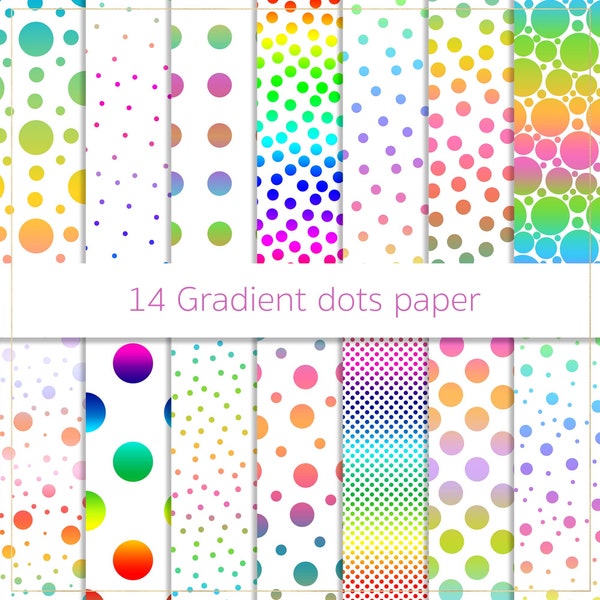 Gradient dots digital paper, polka dots paper, colorful confetti paper, rainbow dots paper, dots background, confetti backdrop, wallpaper