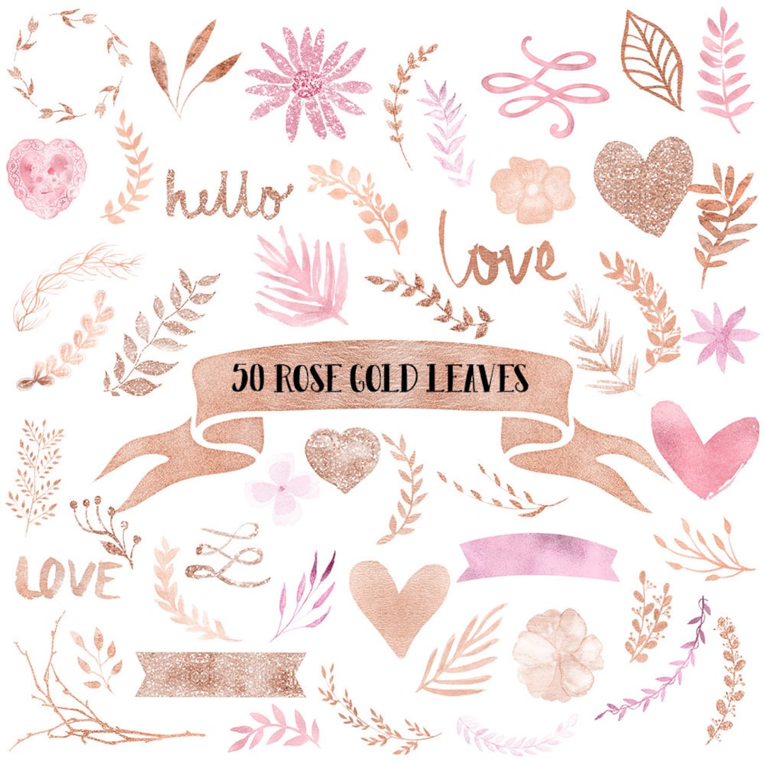 Rose Gold Leaves Clipart, Rose Gold Clipart, Rose Gold Leaf, Rose Gold