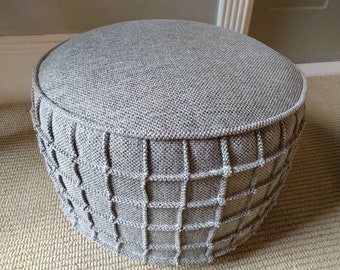 Pouf Ottoman COVER - Grey Grid Pattern Pouf made in Stain, Moisture and Odor Resistant Fabric