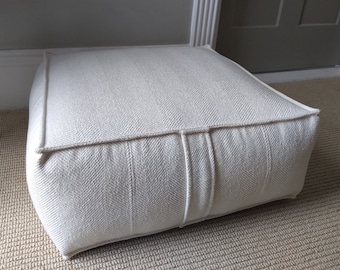 Ivory Herringbone Pouf Cover: Stain Resistant Floor Seating (Unstuffed)