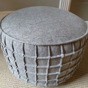 Pouf Ottoman COVER - Grey Grid Pattern Pouf made in Stain, Moisture and Odor Resistant Fabric