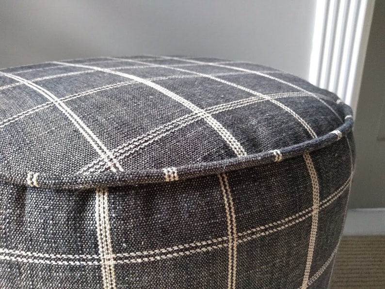 Pouf Ottoman Plaid Charcoal and Beige Pouf Filled With Spelt | Etsy