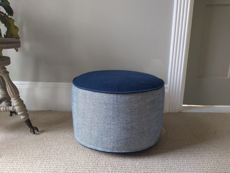Pouf Navy Herringbone Pouf Ottoman Floor Cushion Floor Etsy