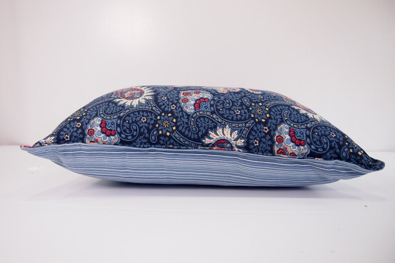 Blue Paisley Print Lumbar Pillow Blue Striped Throw Pillow Etsy