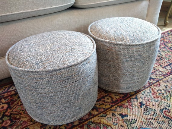 Small Round Footstool Pouffe Cover 12d X 10h Pouf Ottoman Blue