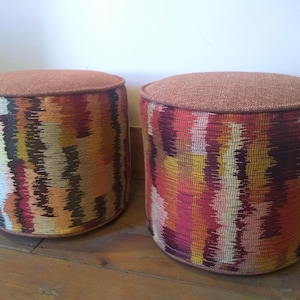 Burnt Orange Round Pouf Footstool COVER - 12&quot;Dx10&quot;H Small Footrest Ottomans, Pouffes, Burnt Orange Decor, Floor Cushion