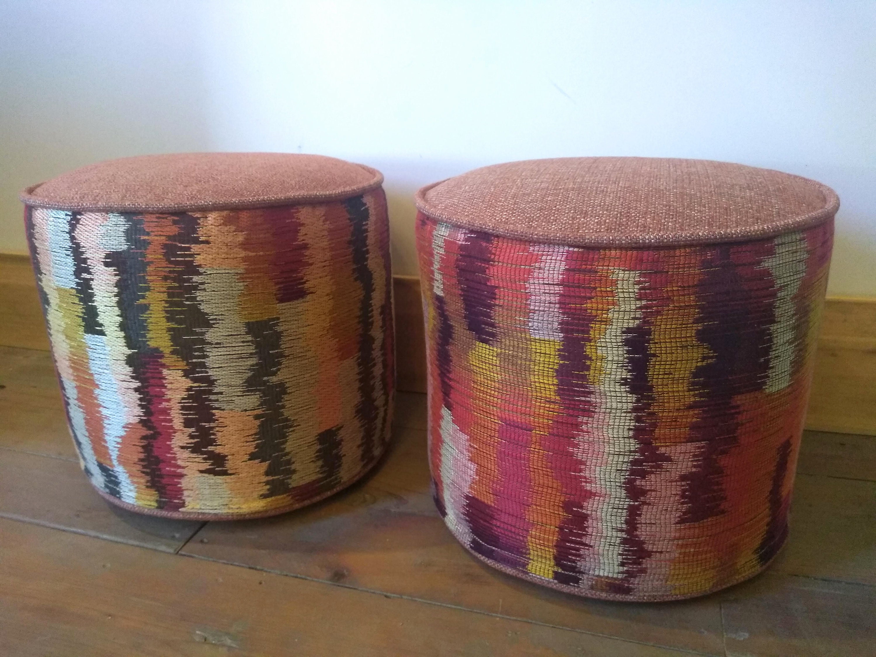 Burnt Orange Round Pouf Footstool COVER 12dx10h Small Footrest