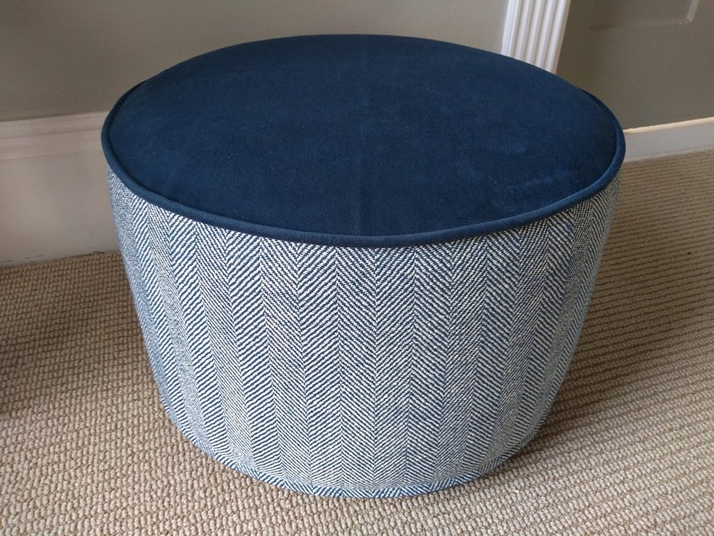 Pouf Navy Herringbone Pouf Ottoman Floor Cushion Floor Etsy