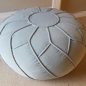 Pouf - Round Velvet Pouf with Piping Flower Detail filled with Natural Organic Spelt Husk