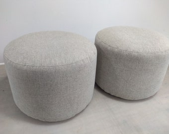 Modern Grey Round Pouffe Cover, 15"Dx10"H, Pouf Ottoman, Ottoman, Floor Pillow, Crypton, Floor Seating
