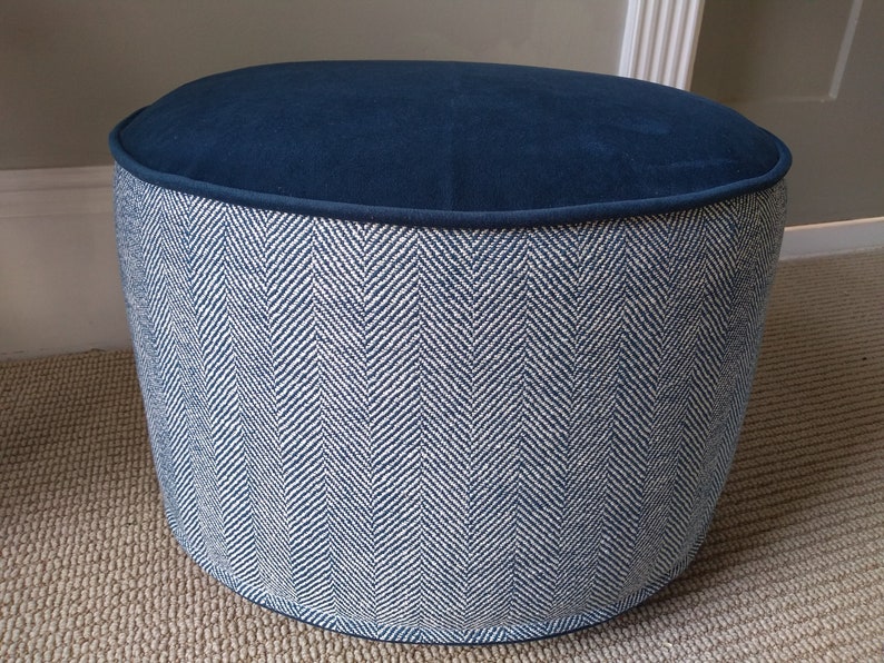 Pouf Navy Herringbone Pouf Ottoman Floor Cushion Floor Etsy