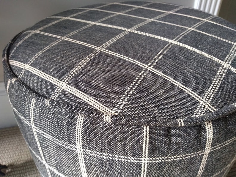 Pouf Ottoman Plaid Charcoal and Beige Pouf Filled With Spelt | Etsy