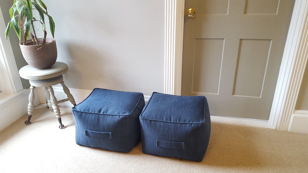 Square Pouf Ottoman Cover Navy Blue Organic Spelt Husk Filled Etsy