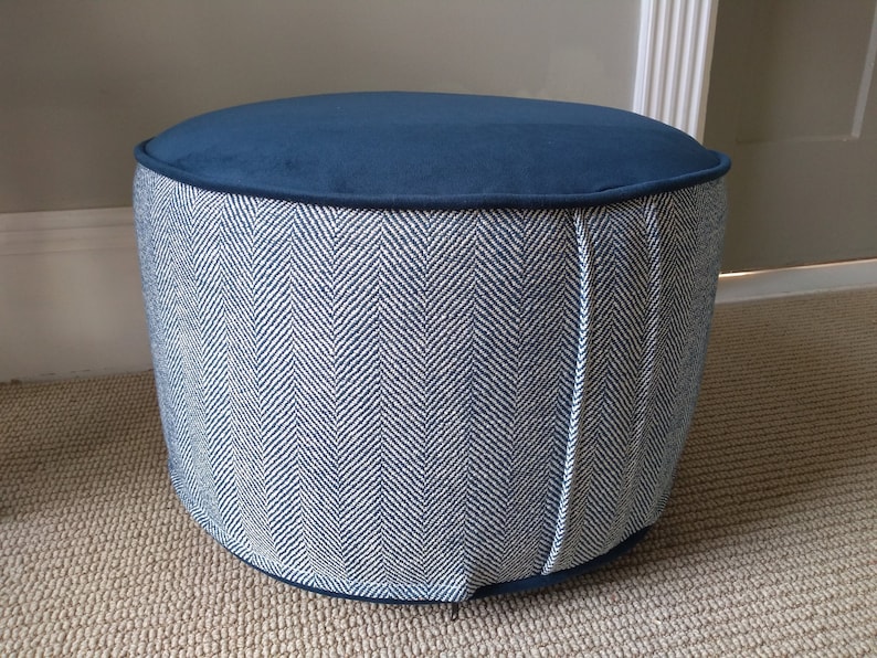 Pouf Navy Herringbone Pouf Ottoman Floor Cushion Floor Etsy
