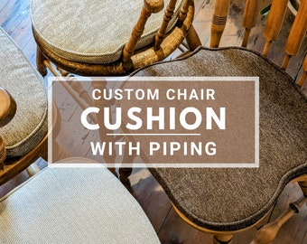 Custom Seat Cushion with Piping 1" Foam, Stain Resistant Fabric and Non-Slip Bottom - Chair Pad, Tailored to Fit Irregular Shaped Chairs