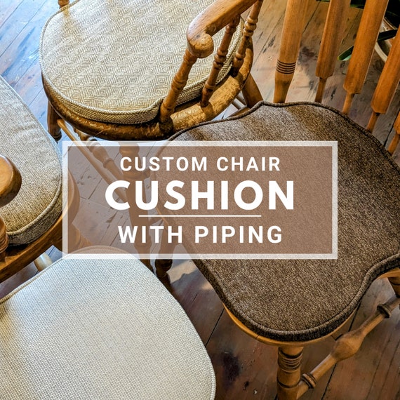 Custom Seat Cushion With Piping 1 Foam Stain Resistant Fabric and Non slip Bottom Chair Pad Tailored to Fit Irregular Shaped Chairs Etsy