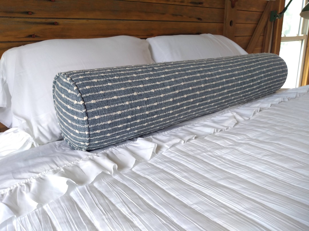 Blue Striped Bolster Pillow for Bed, Custom Size and Fabrics, Bolster