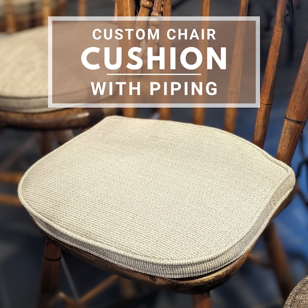 Chair Cushion with Piping 1" Foam, Stain Resistant Fabric and Non-Slip Bottom - Seat Pad Tailored to Fit Irregular Shaped Chairs