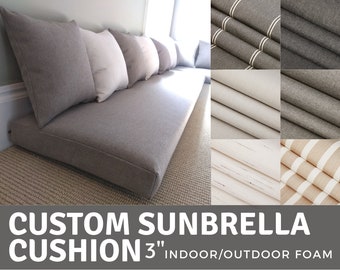 Outdoor Cushion 3&quot; Sunbrella - UV, Mold and Mildew Resistant, Bench, Indoors, Window Seat, Banquette, Mudroom, Porch, Chair, Swing