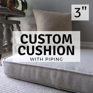 Cushion with Piping 3" Foam - Cording, Bench, Indoors, Stain Resistant Fabric, Window Seat, Banquette, Mudroom, Ikea Kallax, Nook, Crypton