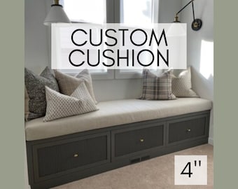 Custom Cushion 4&quot; Thick - Bench, Indoors, Stain Resistant Fabric, Window Seat, Banquette, Mudroom, Ikea Kallax, Nook, Crypton