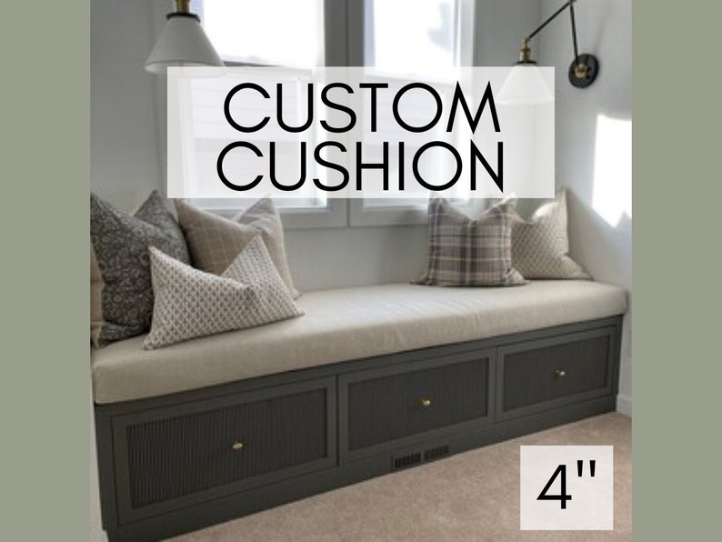 Custom Cushion 4 Thick Bench, Indoors, Stain Resistant Fabric, Window Seat, Banquette, Mudroom, Ikea Kallax, Nook, Crypton image 1