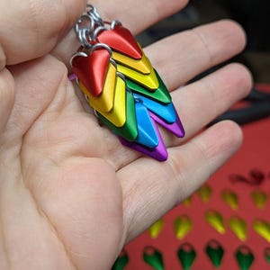 Rainbow "Serpent" Scales earrings - chainmaille - scale maille - chain mail - weave - anodized aluminum - pride - flag
