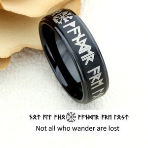 8mm Tungsten Wedding Band Tungsten Promise Ring Viking Futhark Runes With Vegvisir Viking Guidance Compass Symbol Personalized Custom Ring