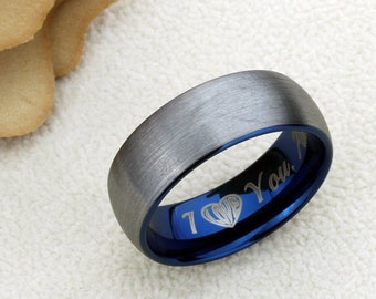 Tungsten Ring, Men's Tungsten Wedding Band, Men's Blue Wedding Band, Blue Tungsten Ring, Tungsten Band, Anniversary Ring, 8mm Brushed Ring