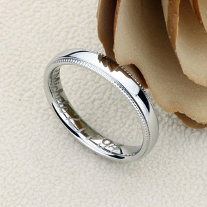 Stainless Steel Wedding Band Women, 4mm, Milgrain Edges Domed Classy Ring, Stainless steel Promise Ring Women, Stainless Steel Band