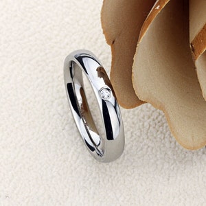Stainless Steel Wedding Band Women, 4mm Single CZ Accented Domed Classy, Stainless steel Promise Ring Women, Stainless Steel Band
