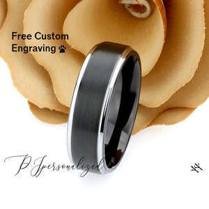 Tungsten Ring, Men&#39;s Tungsten Wedding Band, Men&#39;s Black Wedding Band, Black Tungsten Ring, Tungsten Band, Anniversary Ring, 8mm Brushed ring