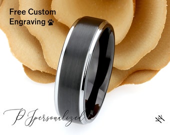 Brushed Black Tungsten Ring: 8mm Men's Wedding Band, 8mm Engagement Ring, Anniversary Ring