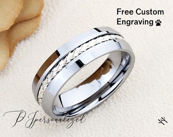 Tungsten Ring, Men's Tungsten Wedding Band, Men's Tungsten Ring, Tungsten Band, Anniversary Ring, Personalized Ring, 8mm Braided Silver Ring